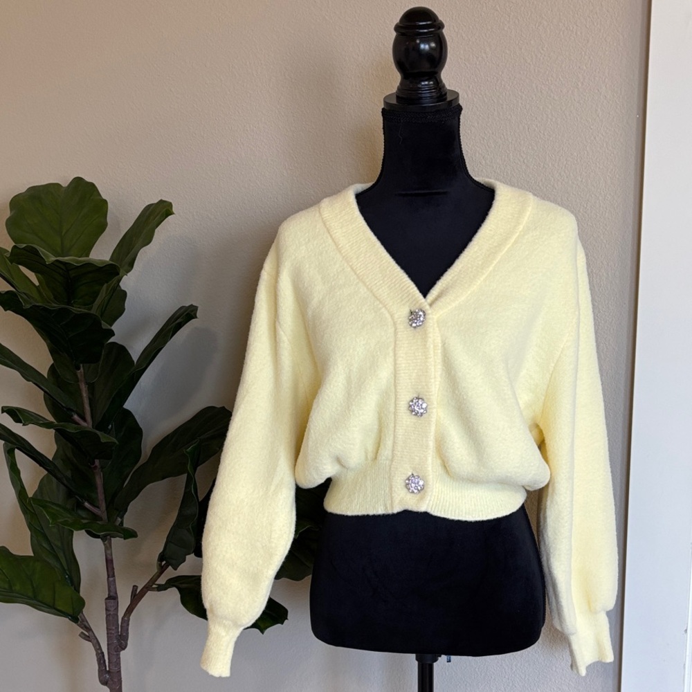 Zara Soft Yellow Cardigan with Floral Buttons